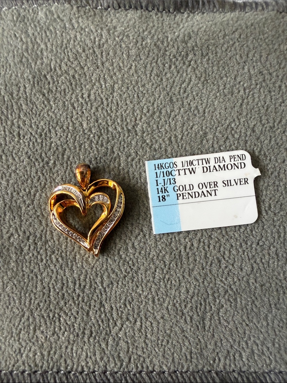 14K Gold Over Silver Heart Pendant with Diamonds - Gold & Silver